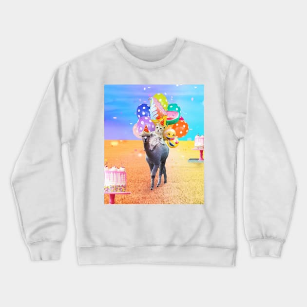 Cute Funny Cat Alpaca Birthday Crewneck Sweatshirt by Random Galaxy